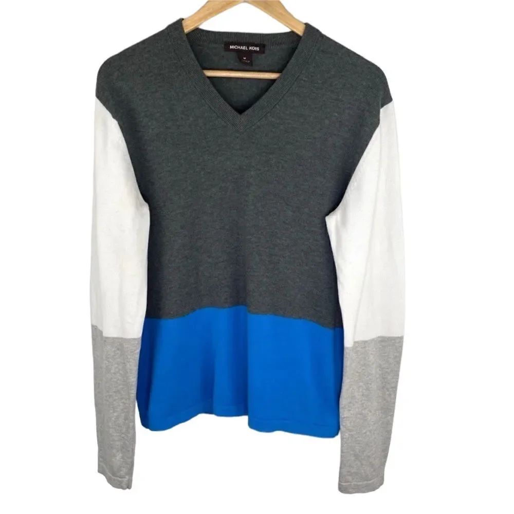 Michael Kors vneck color block slim sweater medium
